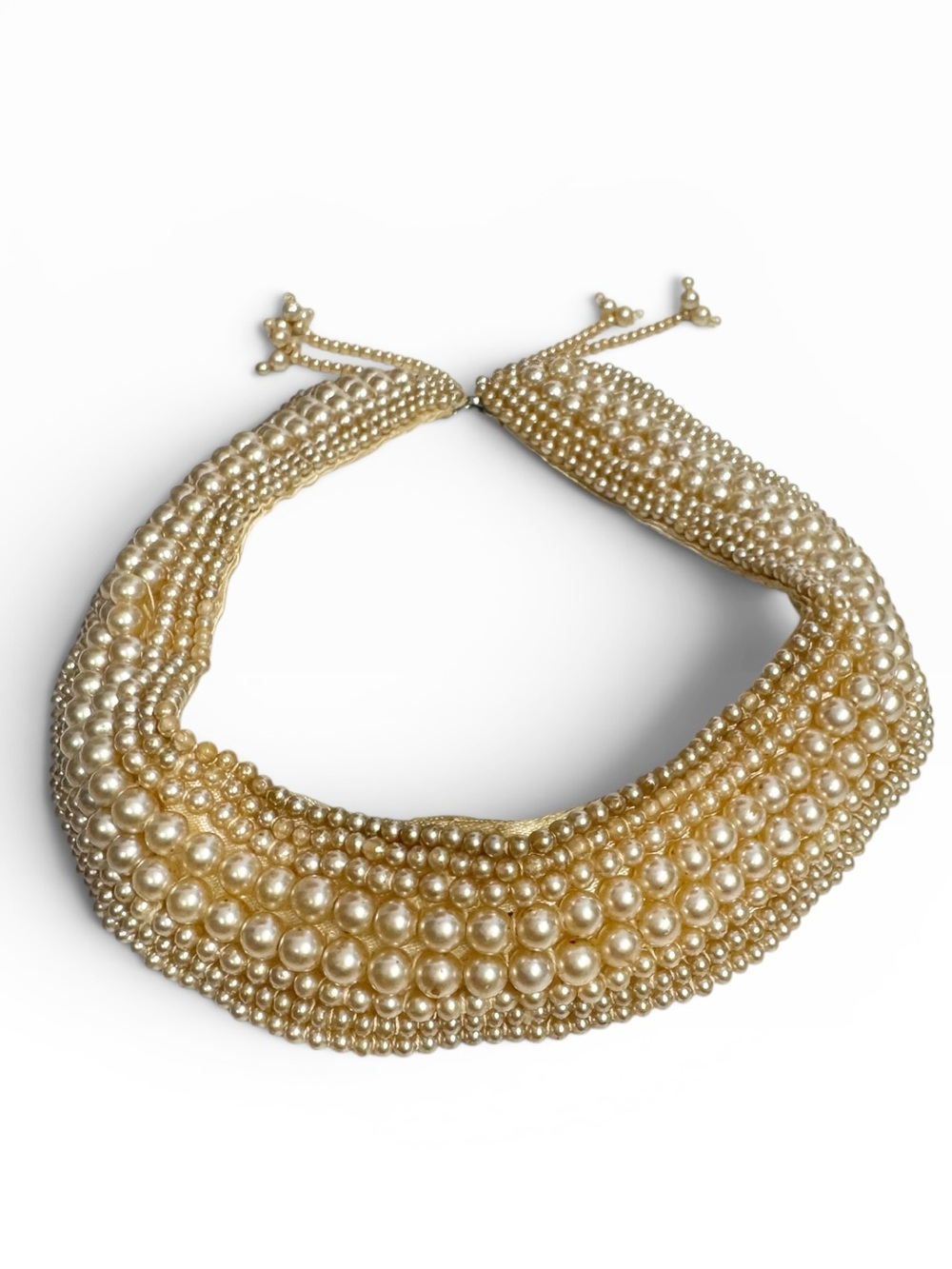 Vintage Japan Faux Pearl Collar Necklace Wide Bib Statement Wedding Glam Chic